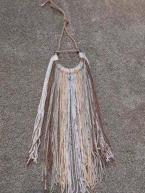 Boho Fringe Horse Shoe Wall Hanging - Neutral Brown and Cream